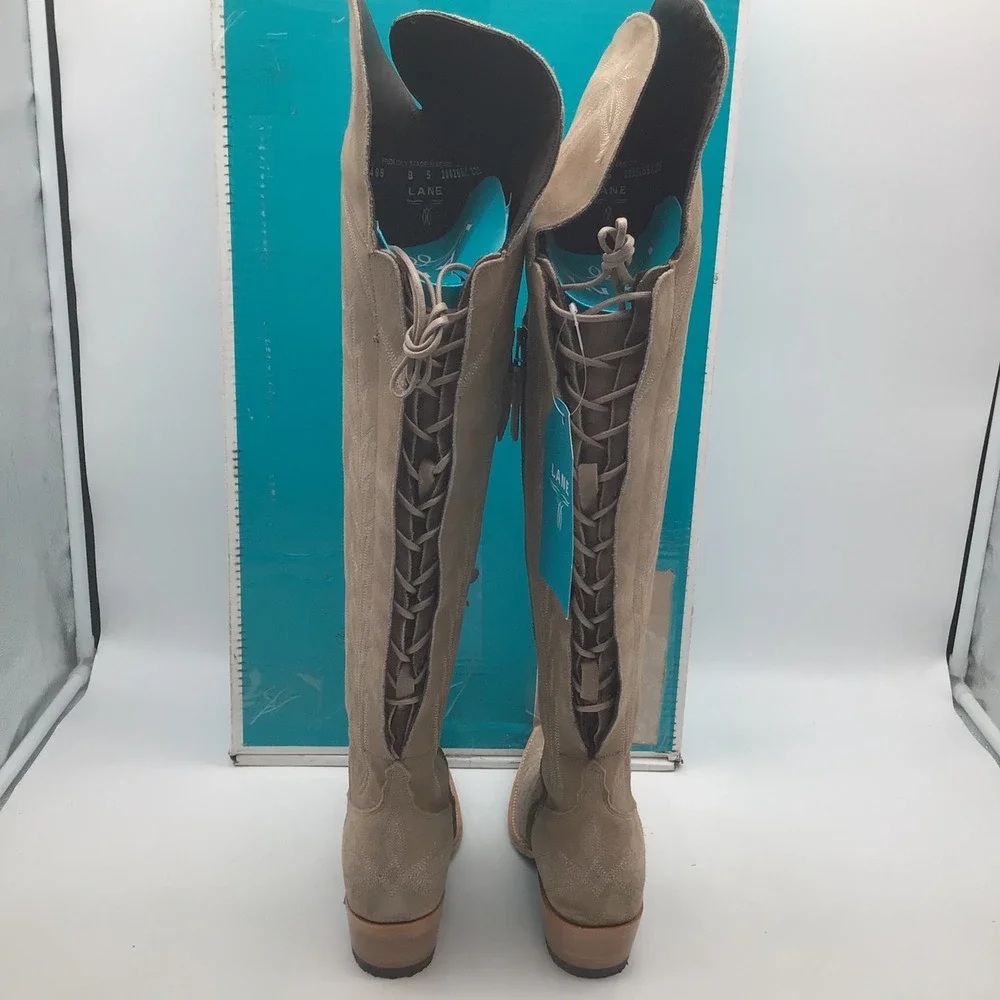 Lane Lexington OTK Boots Latte Suede Western Over‎ The Knee Boots Size 5 NEW